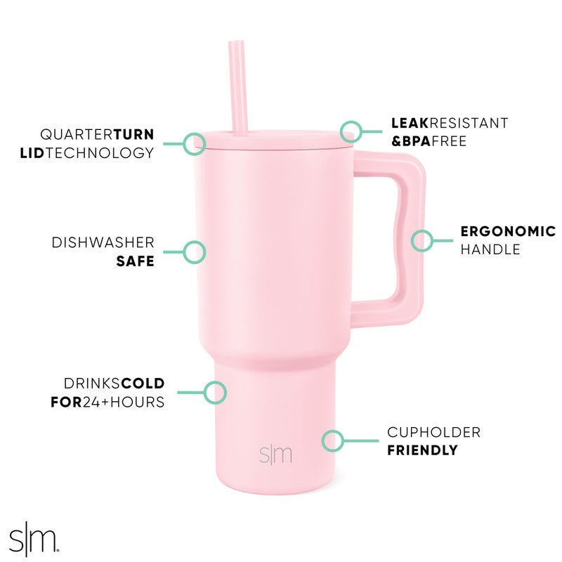 Simple Modern 30 oz Trek Tumbler with Handle and Straw Lid | Cup Holder Friendly Insulated Stainless Steel Travel Mug | Blush - Image 2
