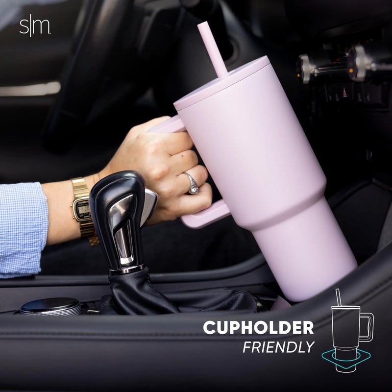 Simple Modern 30 oz Trek Tumbler with Handle and Straw Lid | Cup Holder Friendly Insulated Stainless Steel Travel Mug | Blush - Image 3
