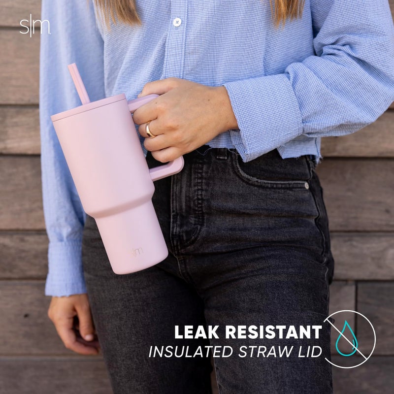 Simple Modern 30 oz Trek Tumbler with Handle and Straw Lid | Cup Holder Friendly Insulated Stainless Steel Travel Mug | Blush - Image 5