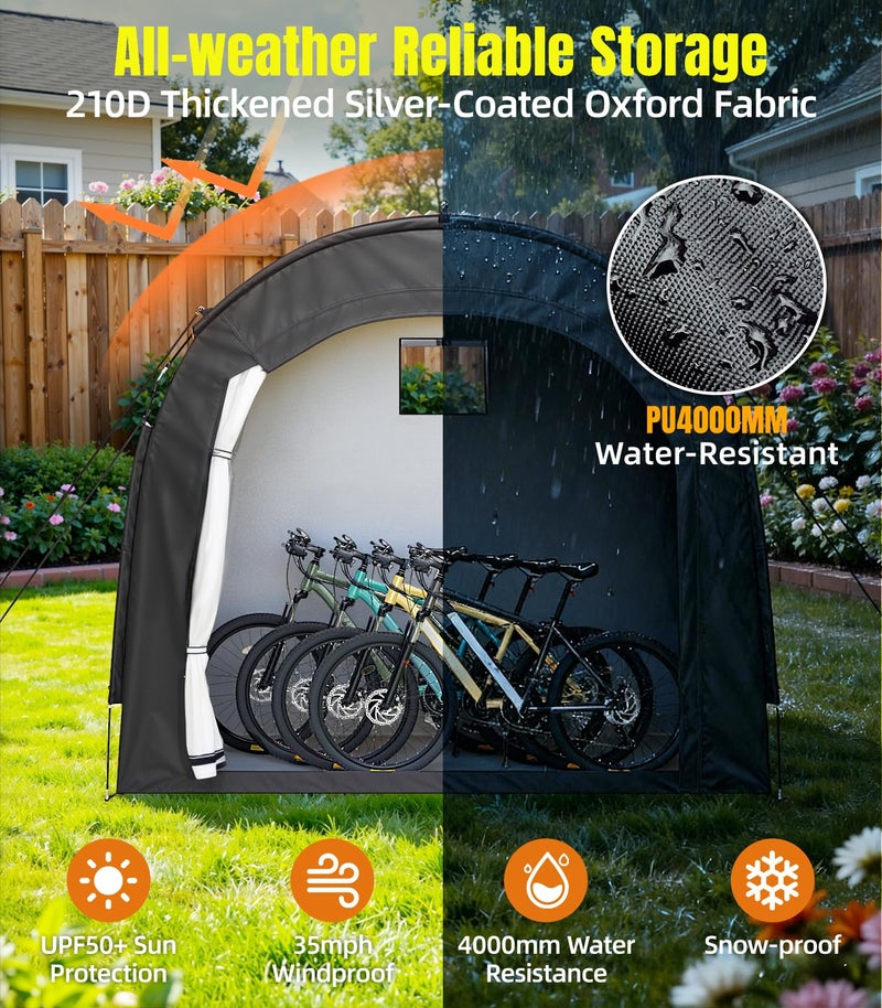 Housolution Bike Storage Tent Shed for 5 Bikes, Outdoor Portable 210D Oxford Thick PU4000 Waterproof Bike Cover with Ventilated Window, Bike Tent Fit for Bicycle, Lawn Mower, Garden Tools - Image 3