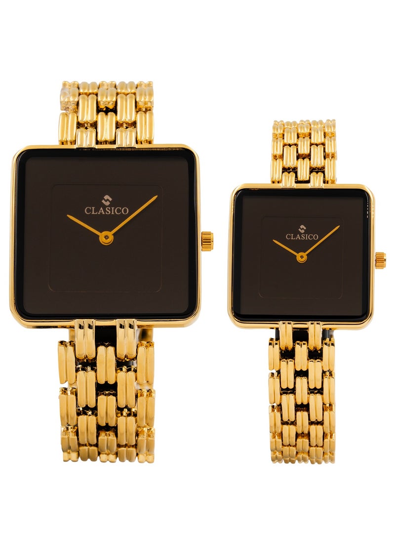 Clasico Eterno Duo – Luxury Gold Couple Watch Set | Minimalist Black Dial | Quartz Movement | Elegant His & Hers Matching Timepiece - Image 1