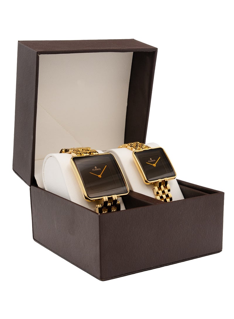 Clasico Eterno Duo – Luxury Gold Couple Watch Set | Minimalist Black Dial | Quartz Movement | Elegant His & Hers Matching Timepiece - Image 4