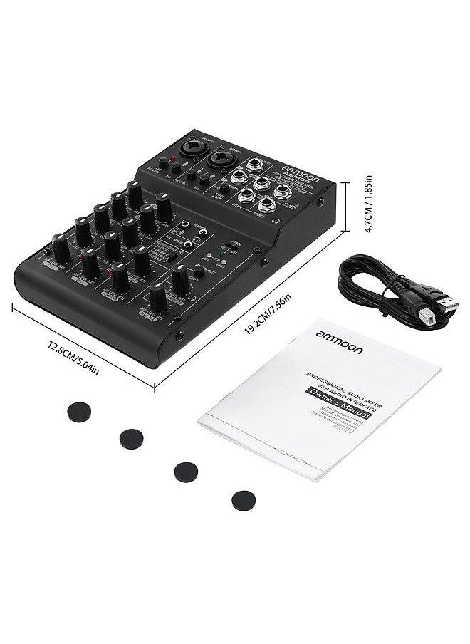 ammoon - 4-Channel Mini Mixing Console Digital Audio Mixer 2-Band Eq Built-In 48V Phantom Power 5V Usb Powered For Home Studio Recording Dj Network Live Broadcast Karaoke Agm04 - Image 1