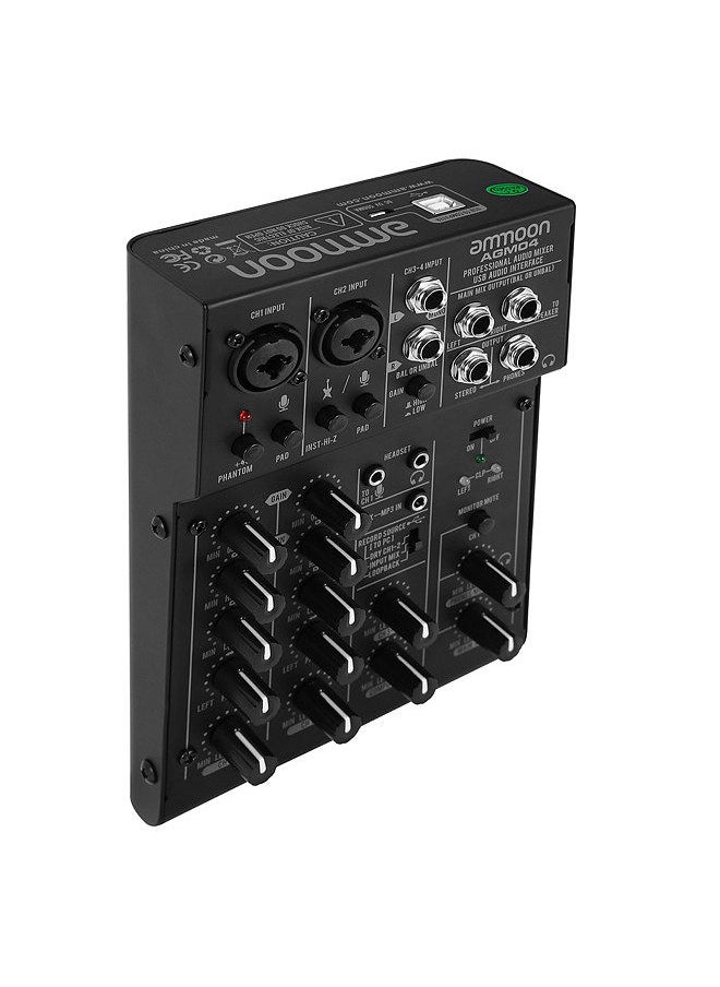 ammoon - 4-Channel Mini Mixing Console Digital Audio Mixer 2-Band Eq Built-In 48V Phantom Power 5V Usb Powered For Home Studio Recording Dj Network Live Broadcast Karaoke Agm04 - Image 1