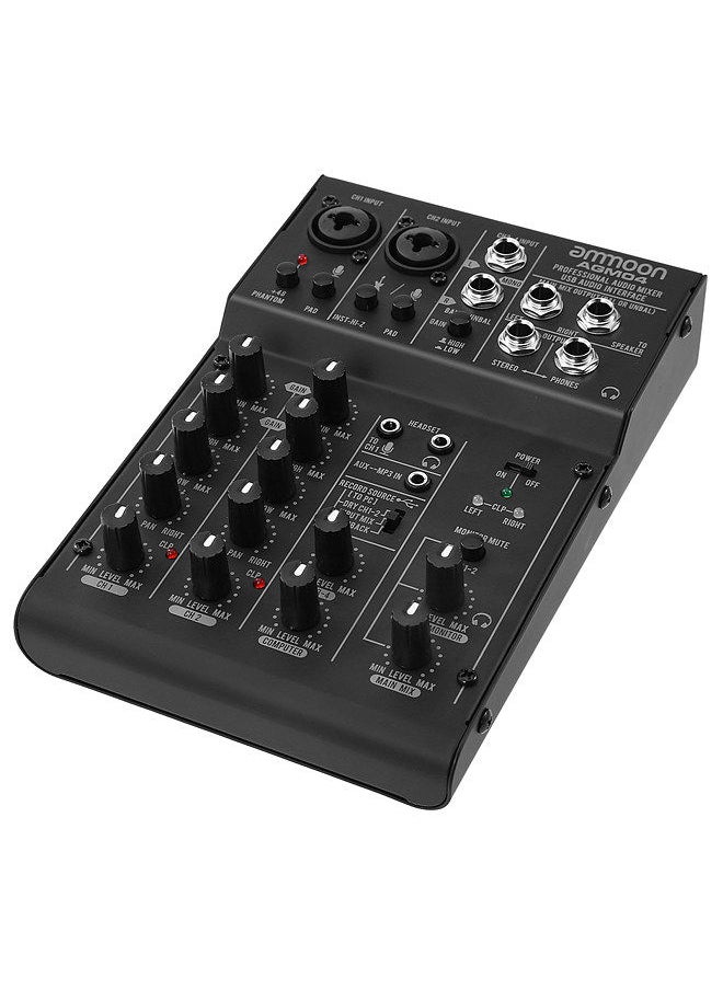 ammoon - 4-Channel Mini Mixing Console Digital Audio Mixer 2-Band Eq Built-In 48V Phantom Power 5V Usb Powered For Home Studio Recording Dj Network Live Broadcast Karaoke Agm04 - Image 1