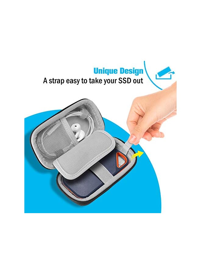 Procases حقيبة حمل صلبة من مادة إي في إيه لمحرك أقراص SSD خارجي محمول SanDisk Extreme Pro بسعة 500 جيجابايت و1 تيرابايت و2 تيرابايت ومحرك أقراص SSD خارجي محمول My Passport من WD، حقيبة سفر واقية مقاومة للصدمات وحامل تخزين (الحقيبة فقط) - أسود  - Image 5