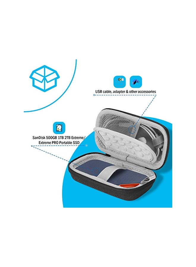 Procases حقيبة حمل صلبة من مادة إي في إيه لمحرك أقراص SSD خارجي محمول SanDisk Extreme Pro بسعة 500 جيجابايت و1 تيرابايت و2 تيرابايت ومحرك أقراص SSD خارجي محمول My Passport من WD، حقيبة سفر واقية مقاومة للصدمات وحامل تخزين (الحقيبة فقط) - أسود  - Image 4