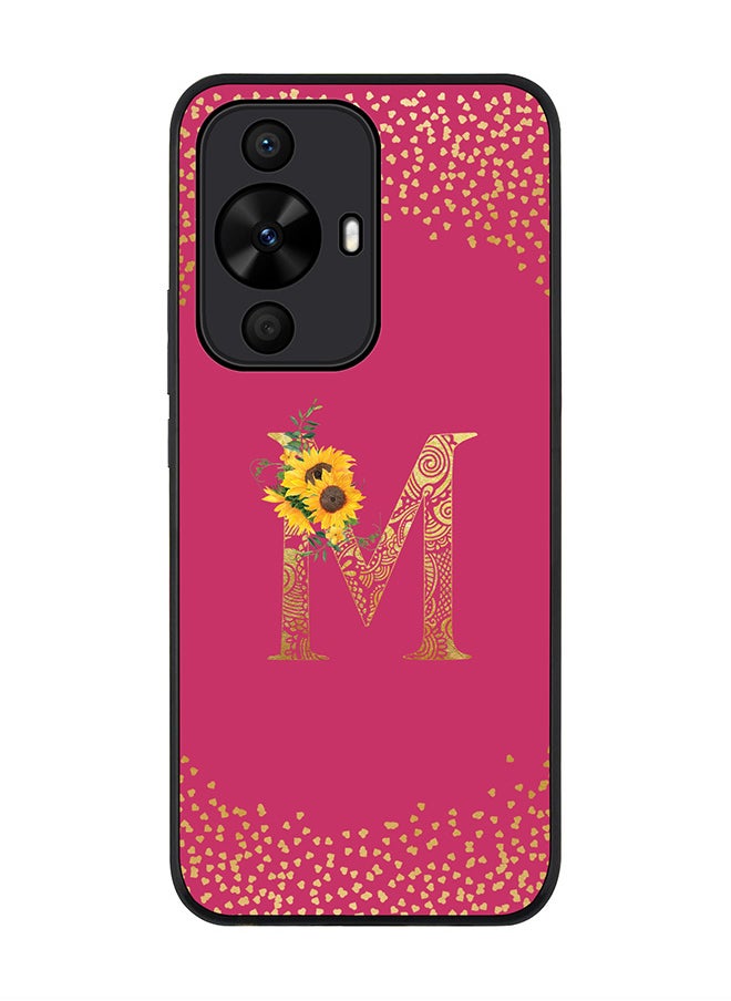 Stylizedd Rugged Black Case for Huawei nova 12s / Huawei nova 11/ Huawei nova 12 Lite 4G,Custom Monogram Initial Letter Floral Alphabet - M (Deep Pink Rose)  - Image 1