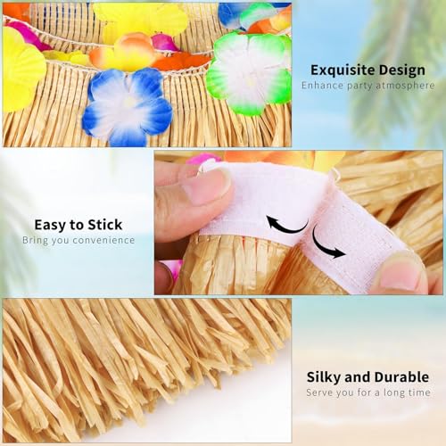 Aneco 4 Pieces 9 Ft x 30 Inches Luau Grass Table Skirts with LED String Light Hawaiian Table Skirt Lighted Grass Skirt Table Fringe for Tropical, Hawaiian Themed, Birthday Party (Natural) - Image 3