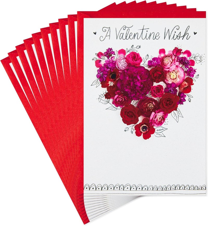 Hallmark Valentine's Day Cards Pack - 10 Floral Heart Cards with Envelopes - Image 1