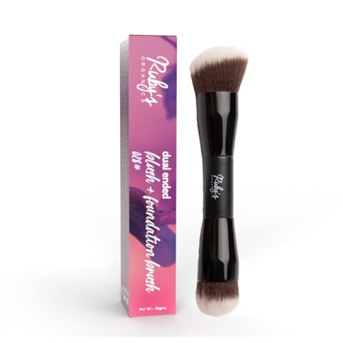 Ruby's Organics Dual Ended Makeup Brush for Face Makeup - Multipurpose brush for Foundation, Concealer, Blush and Compact for flawless finish, Blending and Powder Brush, Cruelty-free, Large Coverage Makeup Tool - Image 1