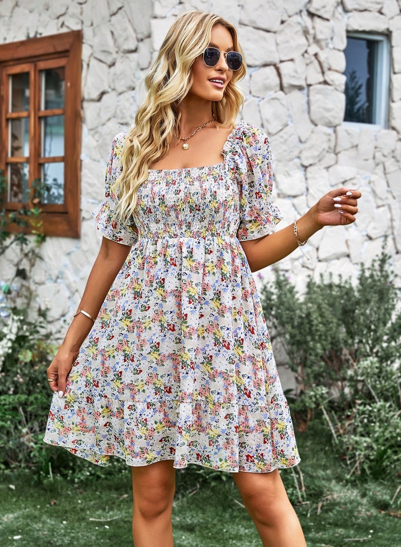 Loquat Short-Sleeved Floral Dress Multicolour 