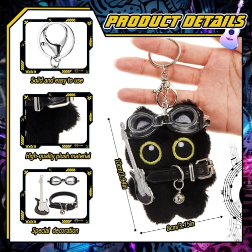 FFZDENA Bag Charms, Cute Keychains for Cat Lovers, Plush Black Cat Keychain with Guitar, Stylish Accessory for Keys and Bags, Unique Gift for Pet Enthusiasts - Image 2