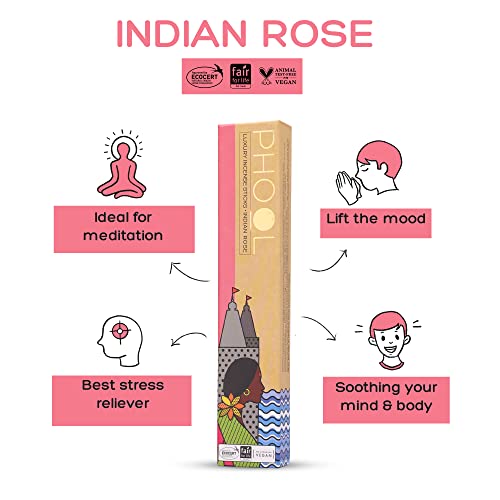 Phool Luxury Incense Good Vibes Combo Pack – Natural Incense Sticks (Indian Rose & White Cedar), 80 Organic Charcoal-Free Agarbatti, Pack of 2, Free Wooden Stand, Pooja & Home - Image 2