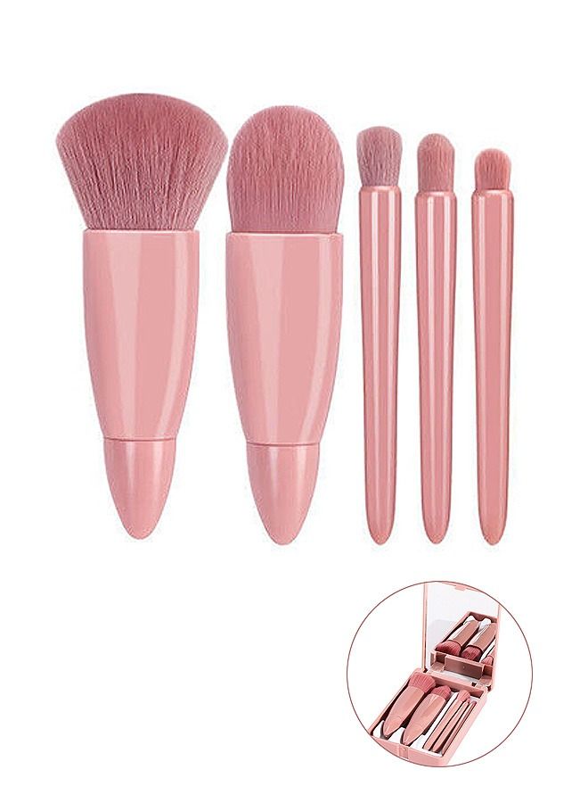 5Pcs Makeup Brush Set With Storage Box, Synthetic Bristle Professional Cosmetic Brush, Plastic Handle Mini Make Up Brushes (Pink) - Image 1