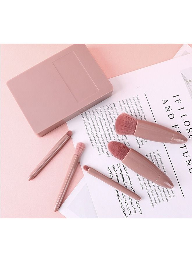 5Pcs Makeup Brush Set With Storage Box, Synthetic Bristle Professional Cosmetic Brush, Plastic Handle Mini Make Up Brushes (Pink) - Image 5