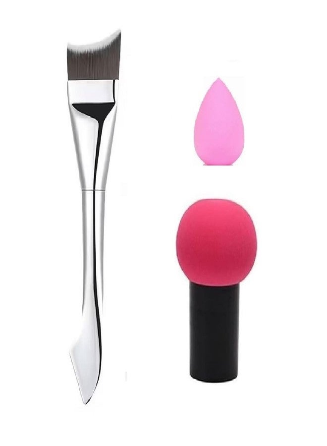 Gonegal Makeup All in One Soft Flat Foundation & concealer Brush With Mini Sponge & Mushroom Puff. (Set Of-3) - Image 1