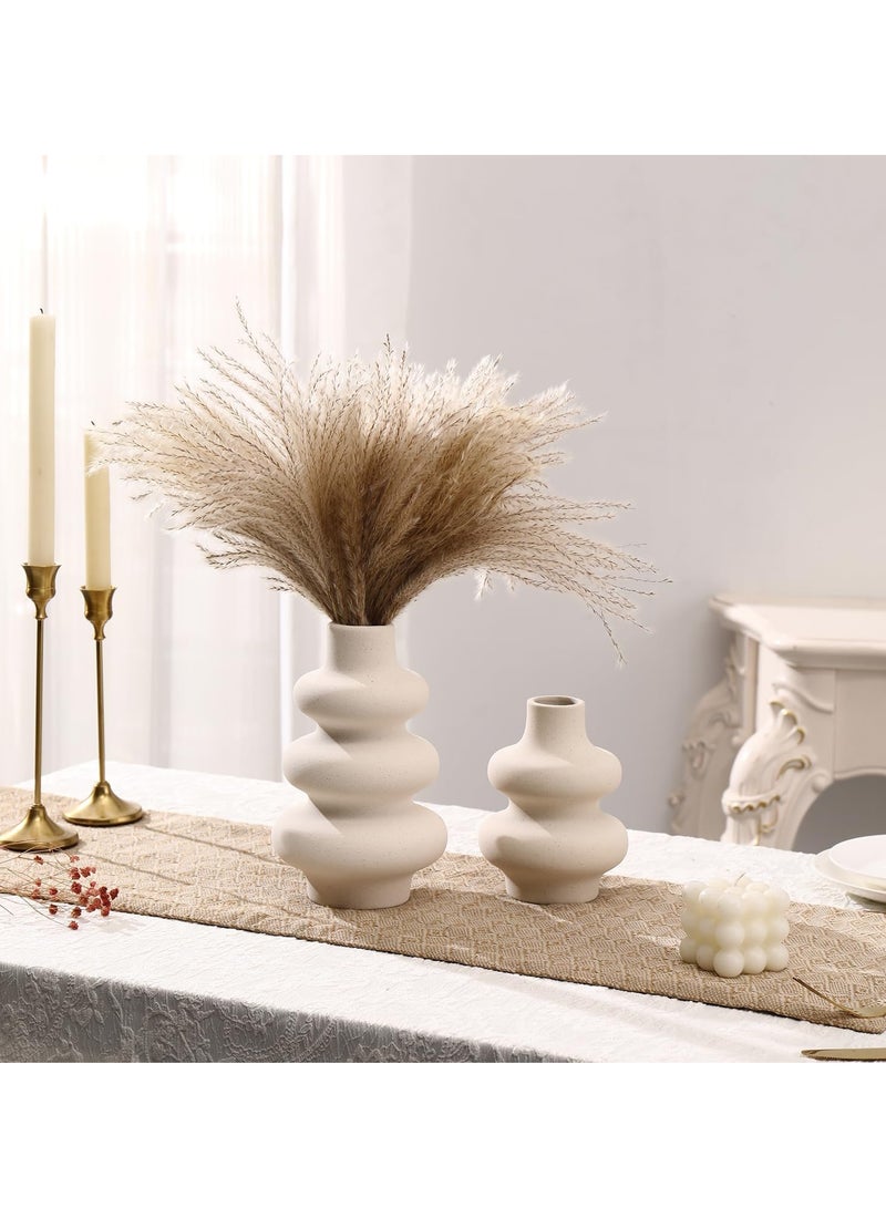 مزهرية خزفية دائرية مقاس ٧ بوصات - طقم من قطعتين | مزهرية دائرية مزخرفة للزهور المجففة وعشب البامباس | أفكار مزهريات لديكور المنزل، وغرفة المعيشة، والمكتب - Image 4