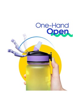 TYCOM Water Bottle 1L with Time Marker Strainer Tritan BPA Free Leak Proof BPA Free Motivational Reusable for Fitness Gym Outdoor Sports Yellow Green Purple.  - Image 4