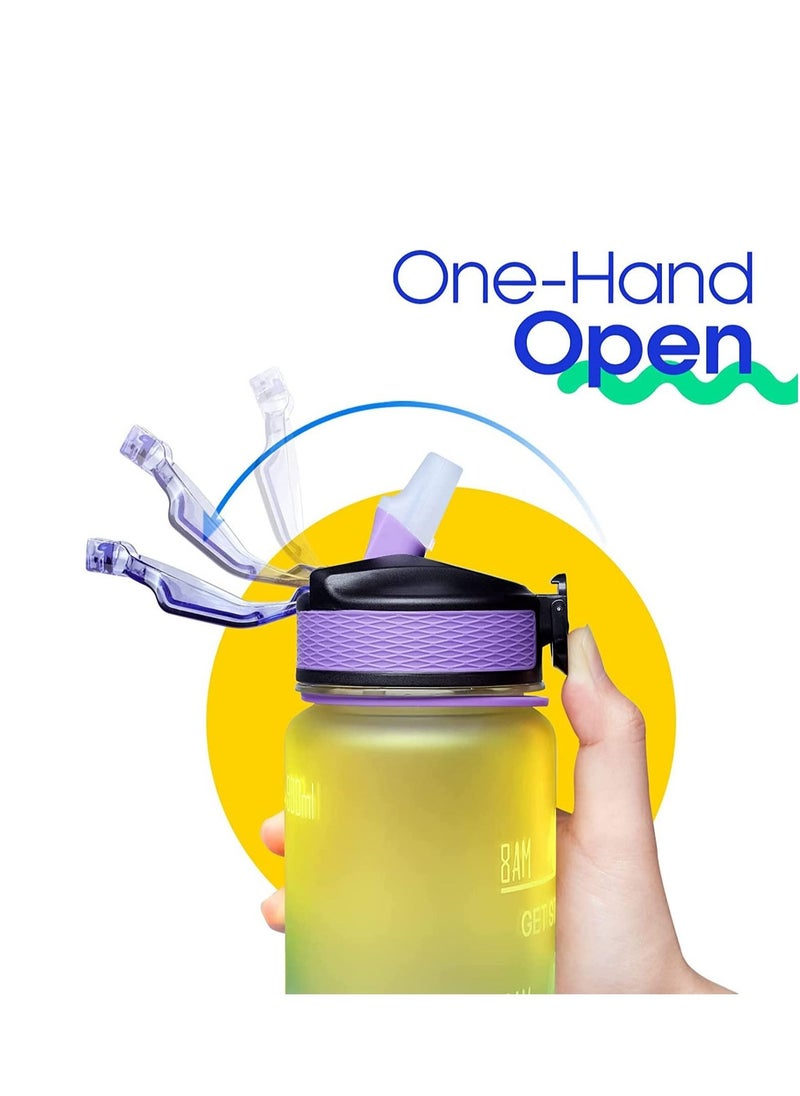 TYCOM Water Bottle 1L with Time Marker Strainer Tritan BPA Free Leak Proof BPA Free Motivational Reusable for Fitness Gym Outdoor Sports Yellow Green Purple.  - Image 4