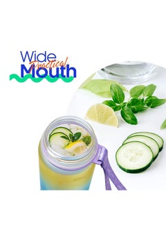 TYCOM Water Bottle 1L with Time Marker Strainer Tritan BPA Free Leak Proof BPA Free Motivational Reusable for Fitness Gym Outdoor Sports Yellow Green Purple.  - Image 3
