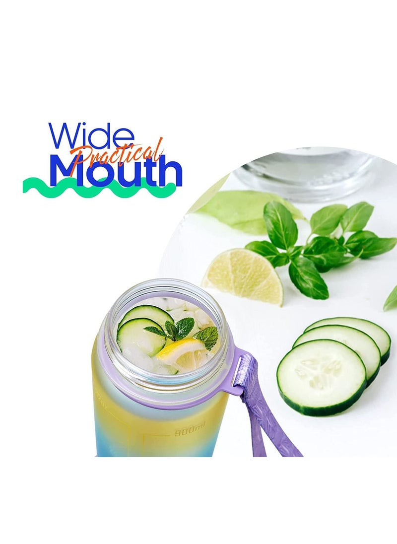 TYCOM Water Bottle 1L with Time Marker Strainer Tritan BPA Free Leak Proof BPA Free Motivational Reusable for Fitness Gym Outdoor Sports Yellow Green Purple.  - Image 3