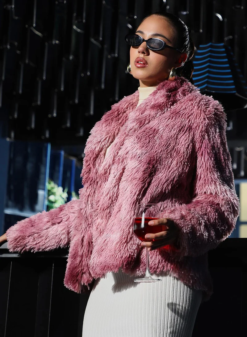 PINACOLADA Women's Blush Pink Dye-Fur Shawl Jacket | كم طويل | مطبوع | كاجوال ويومي | طوق منتشر | جاكيت