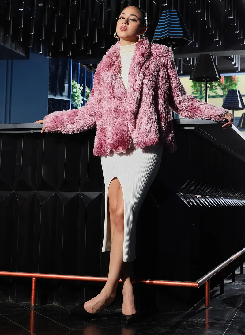 PINACOLADA  Women's Blush Pink Dye-Fur Shawl Jacket | كم طويل | مطبوع | كاجوال ويومي | طوق منتشر | جاكيت for Women | Best Price UAE