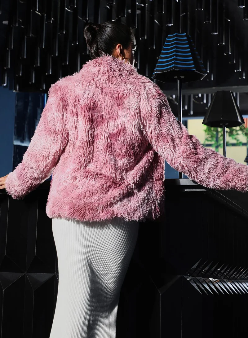 PINACOLADA  Women's Blush Pink Dye-Fur Shawl Jacket | كم طويل | مطبوع | كاجوال ويومي | طوق منتشر | جاكيت for Women | Best Price UAE