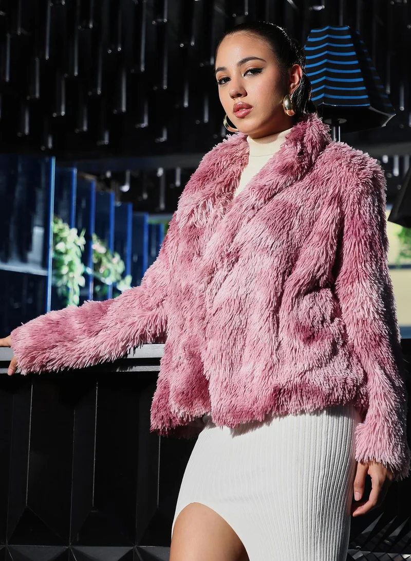 PINACOLADA  Women's Blush Pink Dye-Fur Shawl Jacket | كم طويل | مطبوع | كاجوال ويومي | طوق منتشر | جاكيت for Women | Best Price UAE