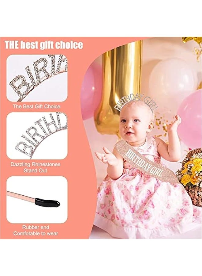 DURKU Rose Gold Birthday Girl Tiara and Sash Set, Happy Birthday Gift for Women, Princess Rhinestone Crown, Party Hair Accessories, Girls Headband, Sweet Girl's Crown, Women's Birthday Crown. - Image 2
