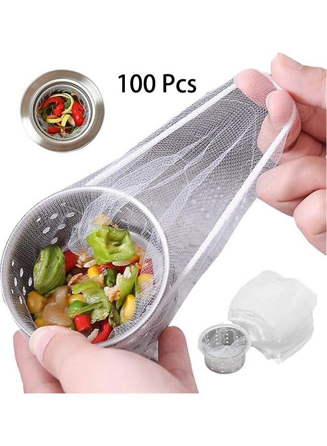 100 PCS Disposable Mesh Sink Strainer Bags, Kitchen Sink Strainer Trash Bag Sink Strainer Filter Mesh Bag Anti-Clogging Elastic Filter Bags Sink Net Strainer Filter Bags for Sink Drain - Image 1