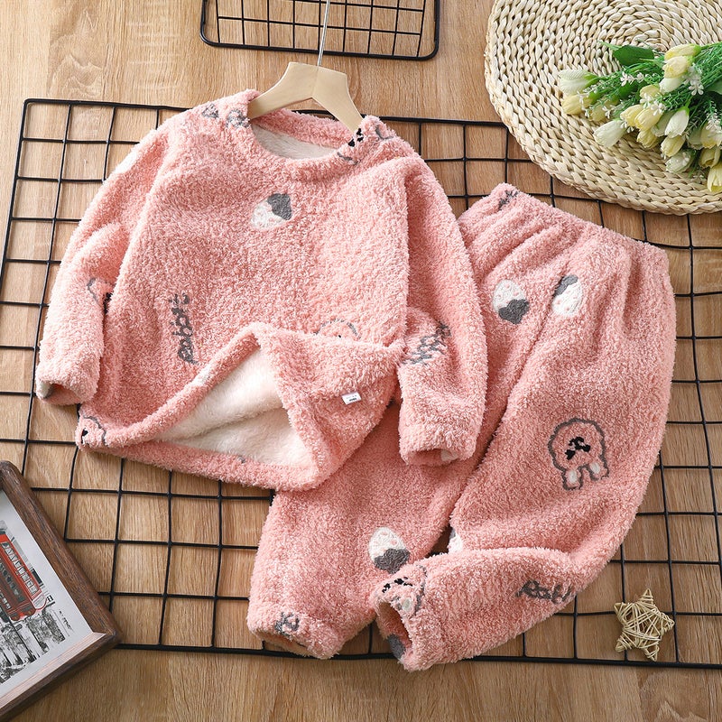 Baby Plush Warm Home Outfit Set Cartoon Pajamas YDR04-Cloud Rabbit 