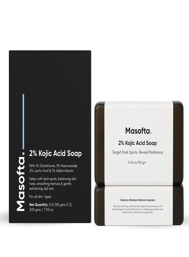 Masofta 2% Kojic Acid Dark Spot Remover Soap for Pigmentation, Melasma, Skin Brightening, Acne Marks, Even Skin Tone with Glutathione, Niacinamide & Alpha Arbutin, 100g x 2 (Pack of 2) - Image 1