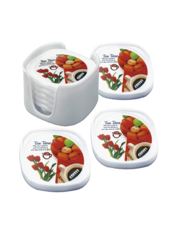 aaKaR - Coffee Break Printed Coaster - Squared Shape Coaster with Stand - Set of 6 - Image 1