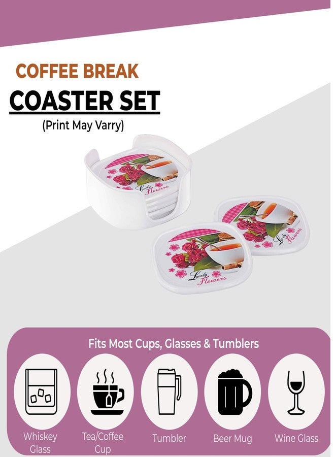 aaKaR - Coffee Break Printed Coaster - Squared Shape Coaster with Stand - Set of 6 - Image 4