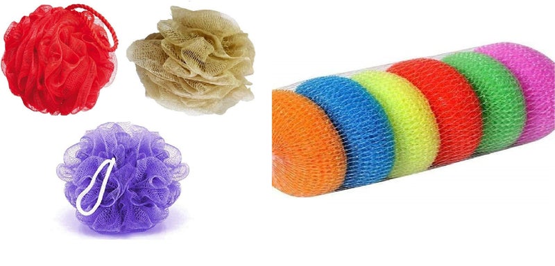 Vararo Combo "Offer" Set of 3 Soft Round Bath Sponge Loofah With Plastic Sponge Heavy Round Loofah for Men and Women - Set of 6 - Image 1