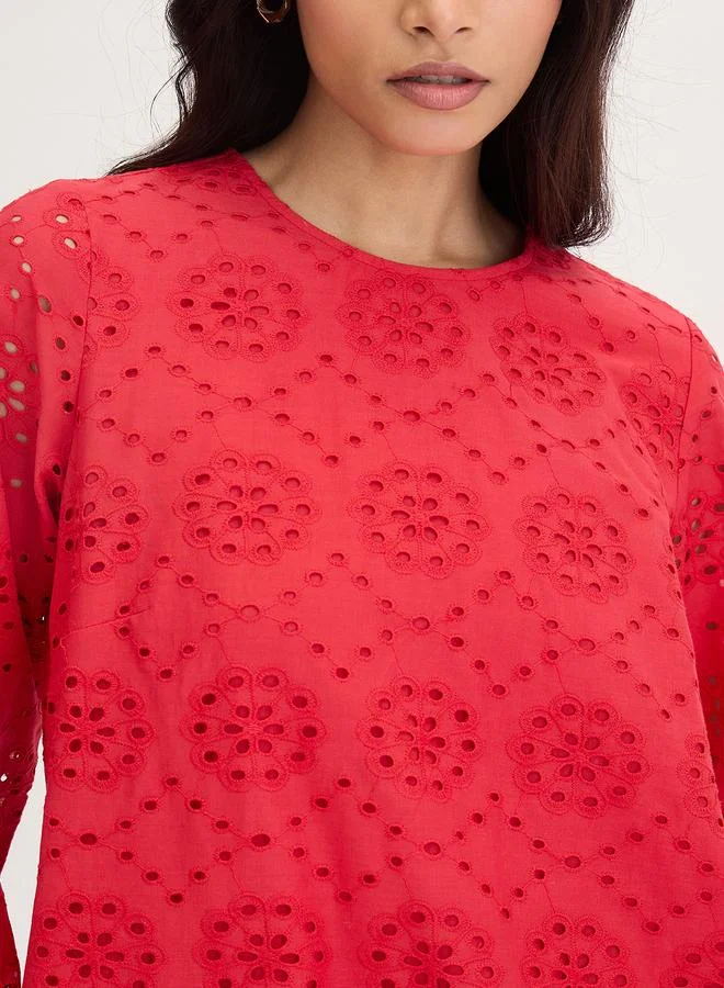 Femmella  Femmella Red Cotton Schiffli Knee Length Dress for Women | Best Price UAE