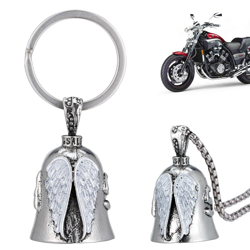 Zocipro 2Pcs Motorcycle Guardian Bell, Angel Guardian Riding Bell with Chain, Stainless Steel Motorcycle Bells Luck Charm, Motorcycle Accessories Gifts for Man Husband - Image 1
