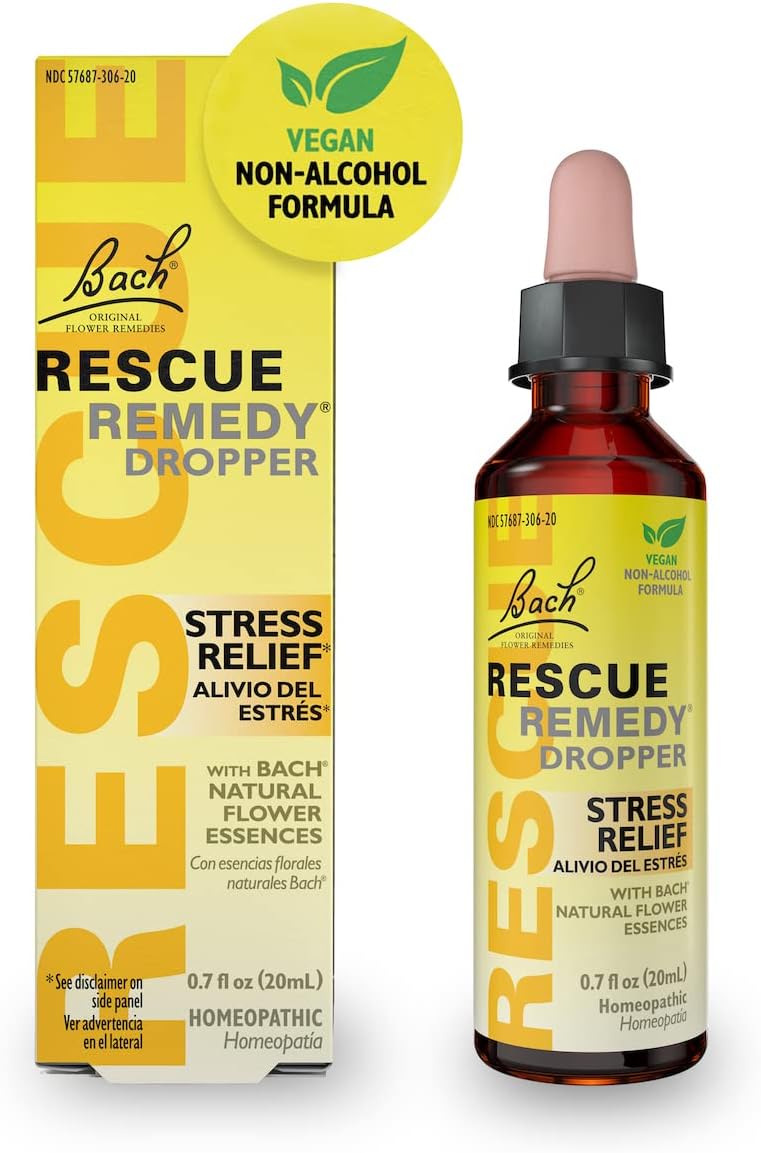 RESCUE Bach RESCUE Remedy Dropper 20mL, Natural Stress Relief, Homeopathic Flower Essence, Vegan, Gluten & Sugar-Free, Non-Habit Forming (Non-Alcohol Formula) 