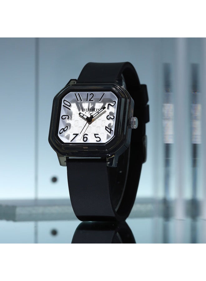 Julius Women's Watch Dopamine Gift Student Sports Luminous Rubber Waterproof Quartz Wrisch Black And White Ja-1491f - Image 3