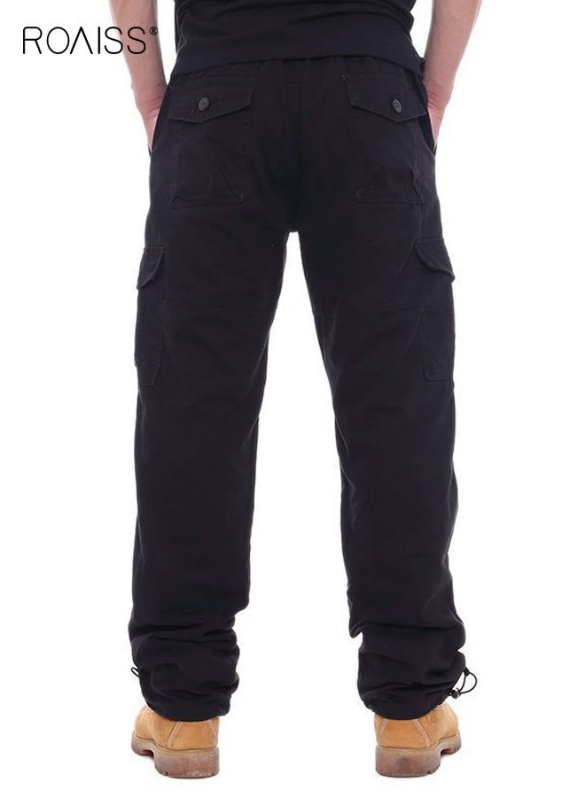 roaiss Casual Work Pants for Men, Daily Commuting Wear Resistant Multi Pocket Straight Leg Pants, Mens Comfortable and Breathable Cargo Pants, For Everyday Casual Wear Loose Pleated Design Zipper Closure, Black - Image 5