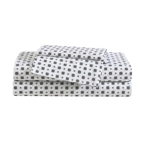 Eddie Bauer Twin Sheet Set Premium Cotton Percale Bedding Set Super Soft Home Decor OekoTex Certified Fairisle Sprinkle Black Twin - Image 1