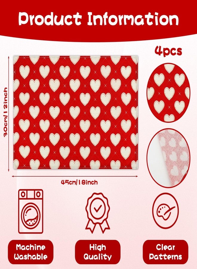 QPIXVB Valentine Placemats Set of 4,Valentines Day Placemats,Valentines Day Table Decorations,12x18 Inch Red Washable Place Mats,Wedding Table Mats for Kitchen Dining Party Decoration - Image 2