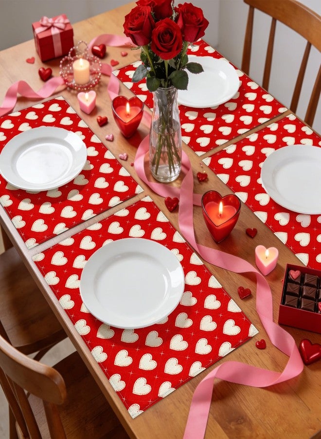 QPIXVB Valentine Placemats Set of 4,Valentines Day Placemats,Valentines Day Table Decorations,12x18 Inch Red Washable Place Mats,Wedding Table Mats for Kitchen Dining Party Decoration - Image 5
