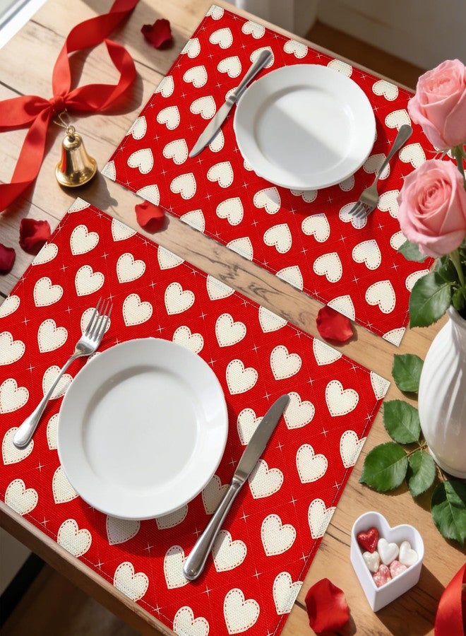 QPIXVB Valentine Placemats Set of 4,Valentines Day Placemats,Valentines Day Table Decorations,12x18 Inch Red Washable Place Mats,Wedding Table Mats for Kitchen Dining Party Decoration - Image 4
