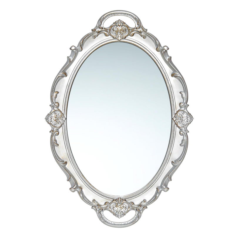 LONGWIN Vintage Oval Mirror for Wall Decor Ornate Hanging Small Mirrors for Living RoomBedroom PerfumeVanity Tray 10 x 145 Inch Silver - Image 2