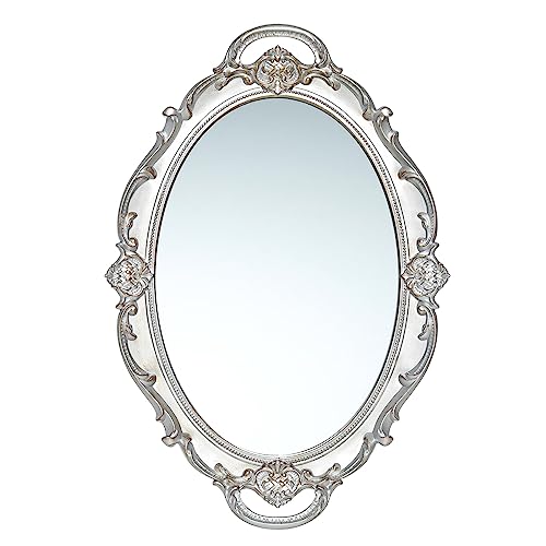 LONGWIN Vintage Oval Mirror for Wall Decor Ornate Hanging Small Mirrors for Living RoomBedroom PerfumeVanity Tray 10 x 145 Inch Silver - Image 1