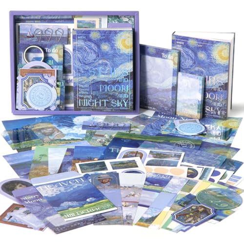 WEMOL Vintage Journal Scrapbook Pack Kit for Art Journaling Bullet, Planners DIY Paper Stickers, Craft Kits Notebook, Collage Album Aesthetic Sticker (Blue Starry Night) - Image 1