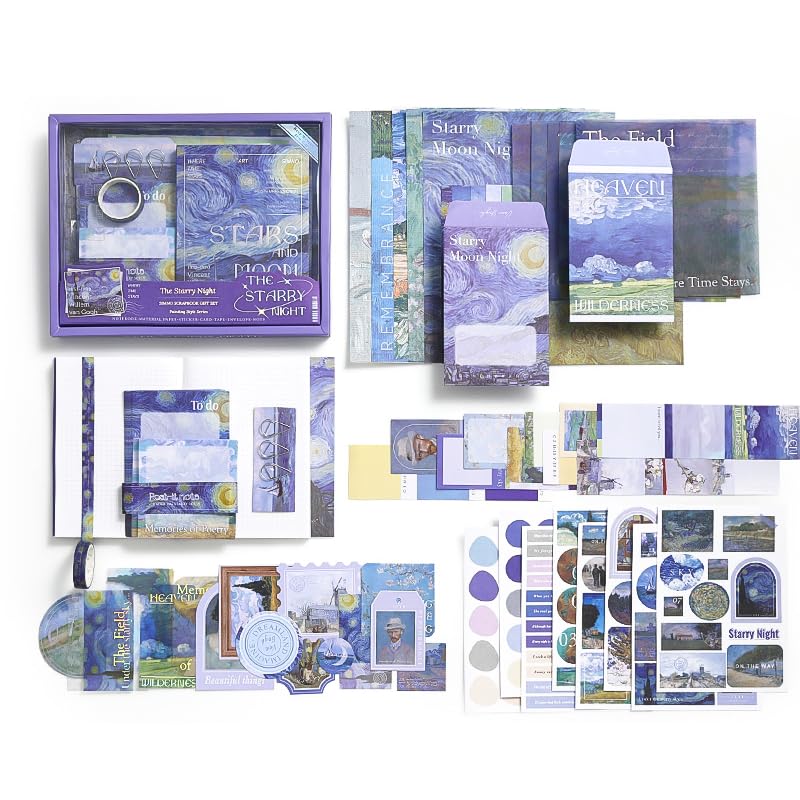WEMOL Vintage Journal Scrapbook Pack Kit for Art Journaling Bullet, Planners DIY Paper Stickers, Craft Kits Notebook, Collage Album Aesthetic Sticker (Blue Starry Night) - Image 4